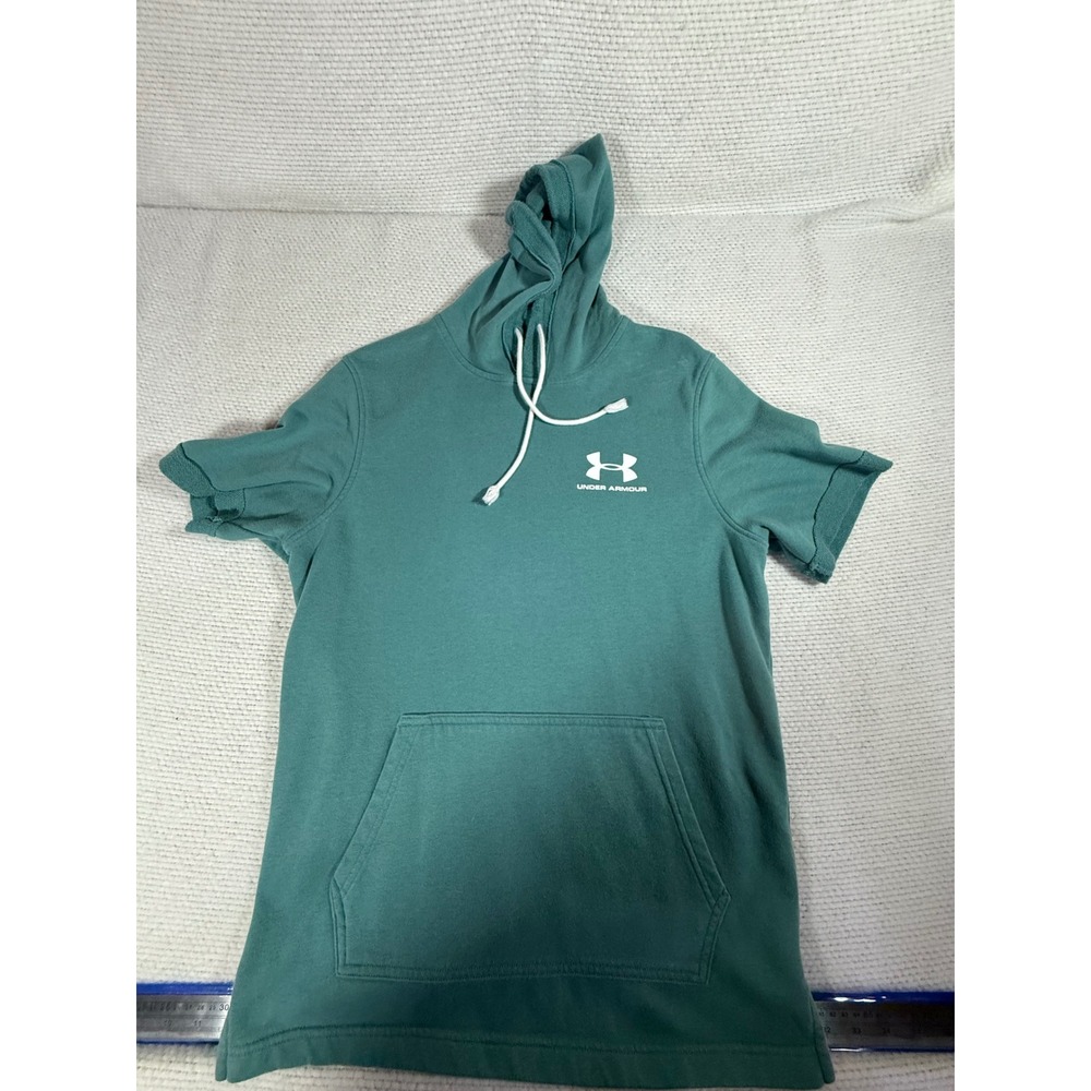 Under Armour Mens Short Sleeve Hoodie Teal Green French Terry Pullover Size M